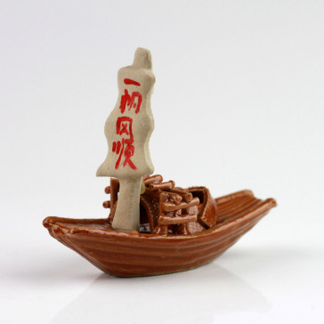 Keramik-Figur "Sampan" asiatisches Segelboot, Bonsai-Deko