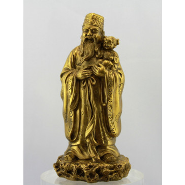Glücksgott Fu Xing, goldfarbene Messingfigur