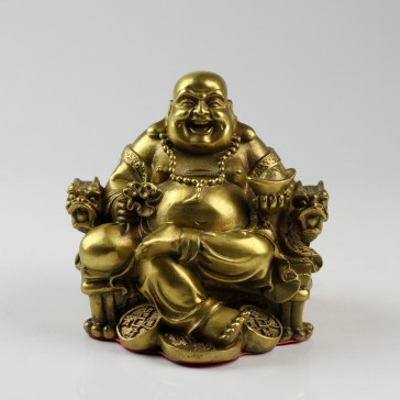Buddha auf Drachenthron, goldfarben patiniert