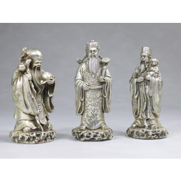 Fu Lu und Shou Metall-Figuren Set Sanxing Messing silberfarben