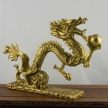 Chinesischer Drache "Wolkendrache mit Drachenperle" Messing-Figur