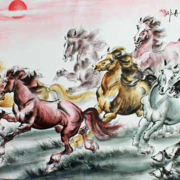 Rollbild "8 Pferde", chinesisches Wandbild Querformat