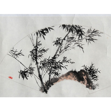 Chinesisches Fächerbild "Bambus", Tuschemalerei