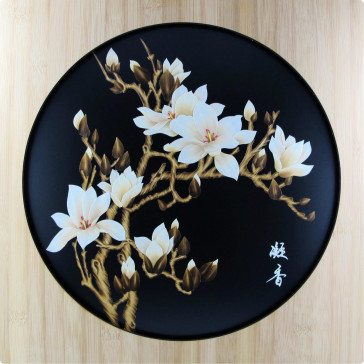Strohbild "Magnolienblüte" Sparkling Black mit Rahmen