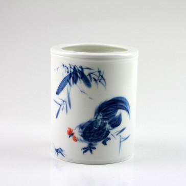 Chinesische Vase "Hahn", Porzellan Kalligrafie-Pinselhalter