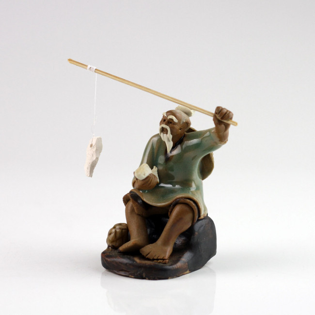 chinesische Figur Angler Bonsaifigur 7 cm Bonsai Figur Deko Keramikfigur Angler 