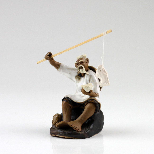 Bonsai Mönch 302 Porzellan Figuren Koi Asien Figur Angeler auf Floß 