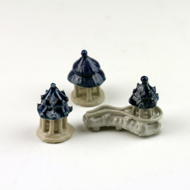 Pflanzen-Deko Bonsai-Figuren Set "Teehaus" Asiatische Keramik Miniatur Gebäude 