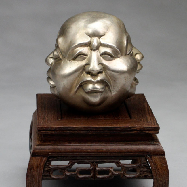Skulptur silberfarben China Buddha-Kopf Vier Emotionen Deko-Figur 