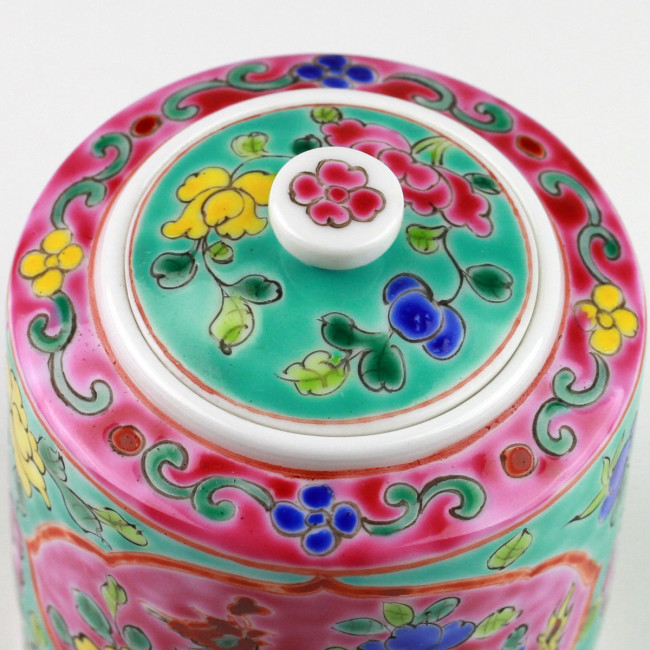 Porzellan-Teedose Nyonya Handarbeit bunte chinesische Keramik-Teedose groß 500ml
