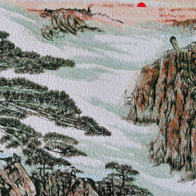 Bildrolle Chinesisches Rollbild "Huang Shan" Druck auf feinem Stoff Stoffbild