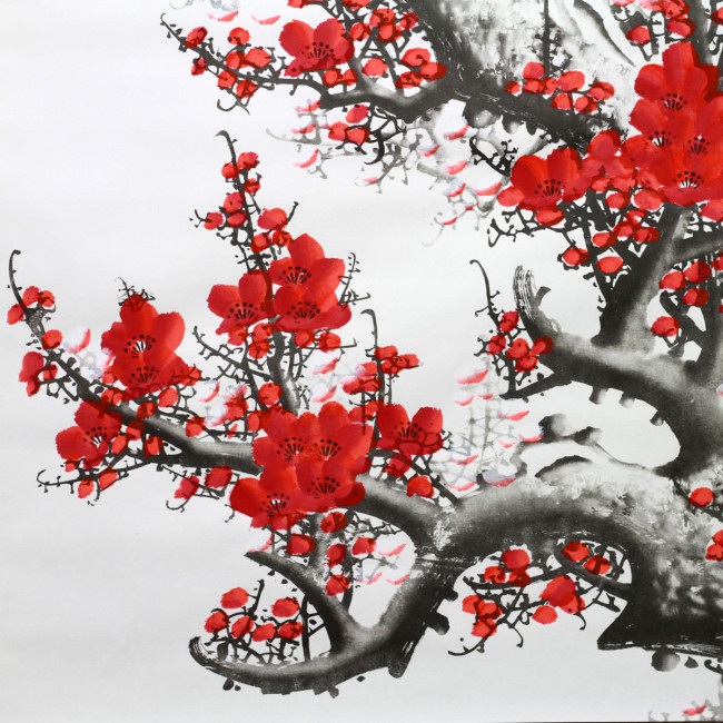 Rollbild Bild China querformat chinesische Bildrolle "Pflaumenblüte und Vögel" 