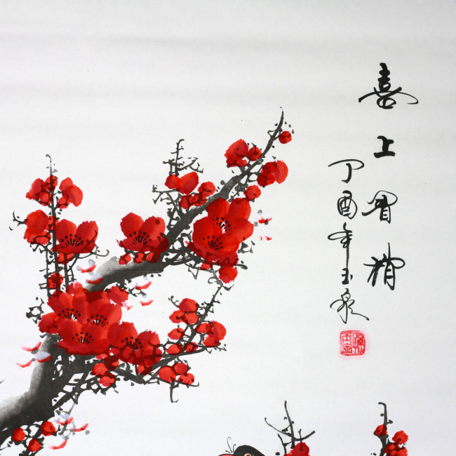 Rollbild Orchidee schwarz weiß mit Kalligraphie Bildrolle Hängerolle China 