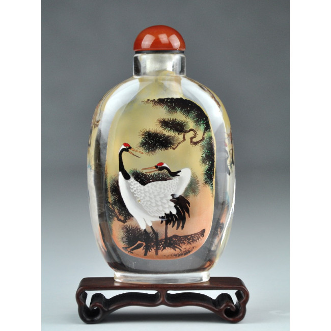 chinesische Schnupftabakflasche Snuff Bottle "Paradiesvögel auf Pflaumenbaum" 