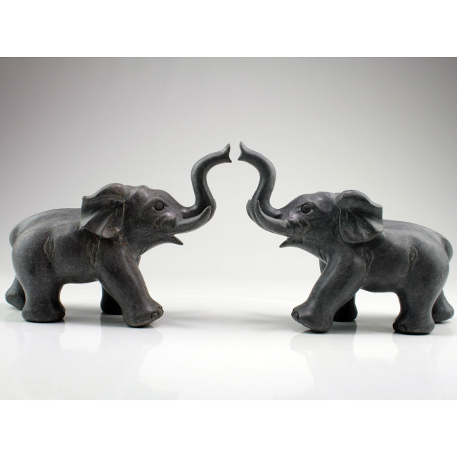 Elefanten Paar Stein-Skulpturen Glückselefanten-Figuren aus Naturstein 