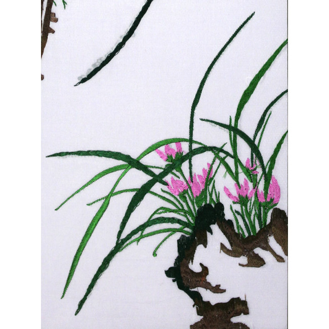 Stickkunst Stickbild Stoffbild chinesische Blumen "Orchidee" Stickerei