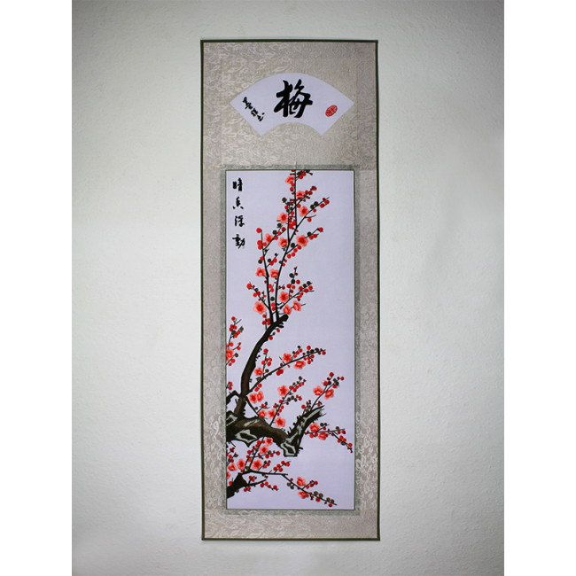 Rollbild Pflaumenblüte weiß chinesische Bildrolle gestickt China 