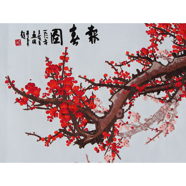 Rollbild Pflaumenblüte weiß chinesische Bildrolle gestickt China 
