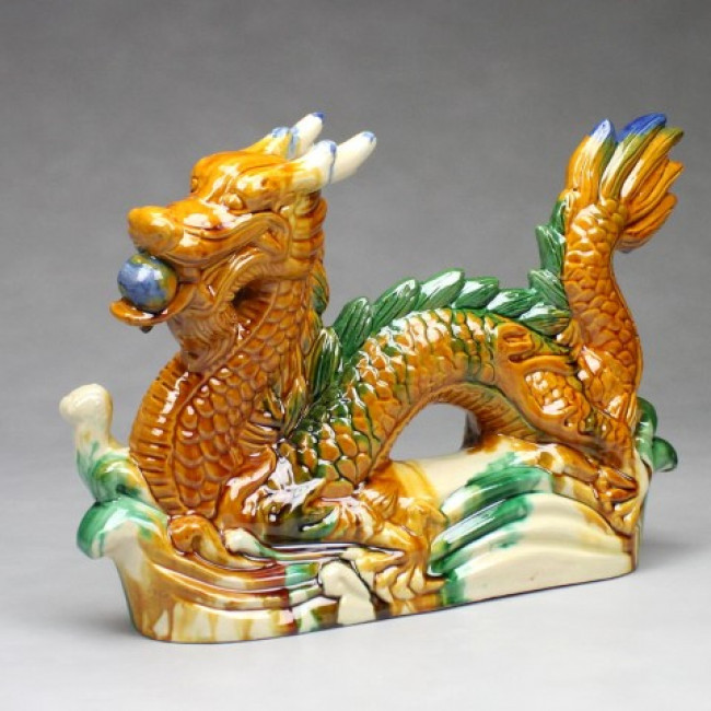 mit Drachenperle Glücksdrache Keramik-Figur grün Chinesischer Drache Long 