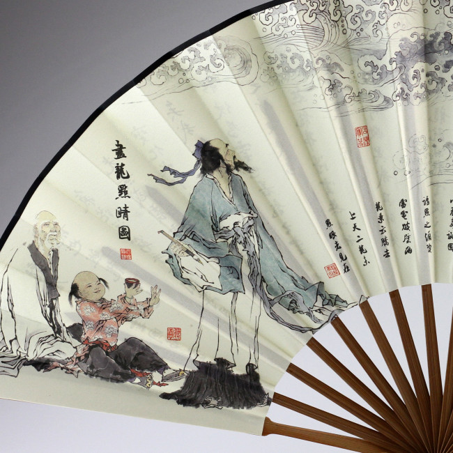 Großer Fächer 160cm Papier Bambus Großer Dekofächer Mit Kranich-Motiv - Asiatischer Style Für Wand & Deko Chinesischer Wandfächer Kranich Motiv Papier Bambus