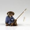 Bonsai-Figur "Angler", Keramikfigur Jiang Ziya hellblau