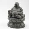Stein-Figur Glücks-Buddha auf Lotusthron, lachender Budai, Hotei