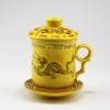 Chinesische Porzellan Teetasse "Goldener Drache", Deckeltasse Porzellan