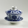 Gaiwan "Chrysantheme", Deckeltasse Porzellan blau-weiß