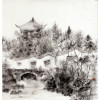 Chinesische Tuschemalerei "Chinesischer Garten", Tusche-Aquarell-Zeichnung
