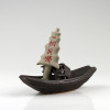 Keramik-Figur "Segelboot" chinesische Dschunke, Bonsai-Deko (XL)