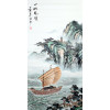 Rollbild Dschunke vor der Küste, chinesische Landschaftsmalerei