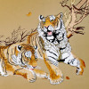 Stickbild "Goldene Tiger", chinesisches Tierkreiszeichen Tiger