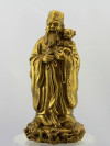 Glücksgott Fu Xing, goldfarbene Messingfigur