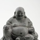 Stein-Figur Glücks-Buddha auf Lotusthron, lachender Budai, Hotei