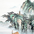Rollbild Dschunke vor der Küste, chinesische Landschaftsmalerei