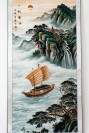 Rollbild Dschunke vor der Küste, chinesische Landschaftsmalerei