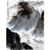Tuschezeichnung "Nebel über der Schlucht", chinesische Malerei
