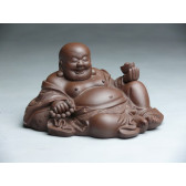 Yixing Tonfigur "Liegender Buddha mit Gebetskette", Glücks-Buddha