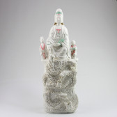 Kuan Yin Keramikfigur "9 Drachen" Guanyin, Porzellan weiß