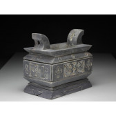 Steingefäß "Ornament", Fang Ding Steinbehälter massiv
