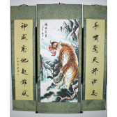 Rollbild Tiger mit chinesischer Kalligraphie, Wandbilder-Set (3-teilig)