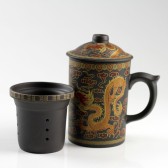  Deckeltasse "Drache mit Perle", Yixing-Ton-Teetasse, dunkelbraun