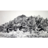 Tuschezeichnung "Das Dorf am Berg", chinesisches Bild