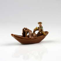 Bonsaifigur Dschunke, chinesisches Miniatur-Fischerboot Keramik