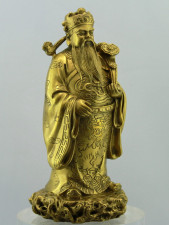 Glücksgott Lu Xing, goldfarbene Messingfigur