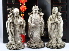 Feng Shui Glücksgötter Sanxing silberfarben, Hausaltar Messing
