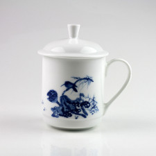 Chinesische Teetasse Porzellan, Deckeltasse groß