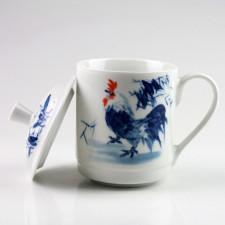 Porzellan-Teetasse mit Deckel, chinesisches Sternzeichen 