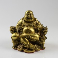 Buddha auf Drachenthron, goldfarben patiniert