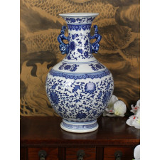 China Vase "Pfingstrose" Ming Stil Porzellan Mäandersockel